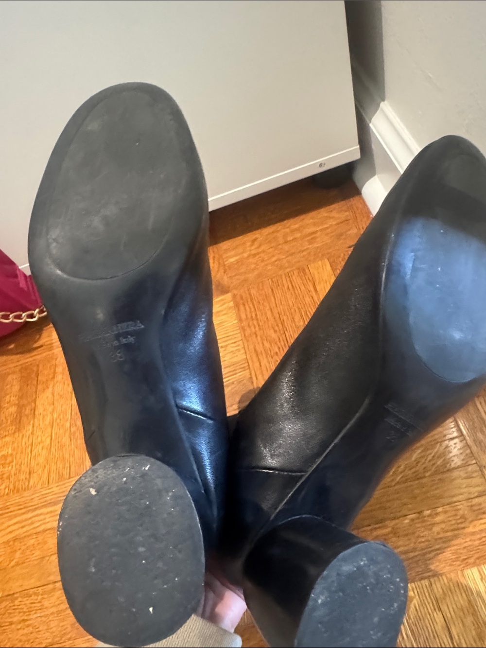Halmanera Black Mid-Heel Ankle Booties with Back Zip - Picture 3 of 5